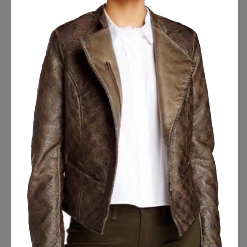 ABS Allen Schwartz brown zipup faux leather jacket S